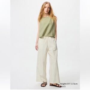 NWT Uniqlo Striped Off-White Linen Blend Wide Leg Pants